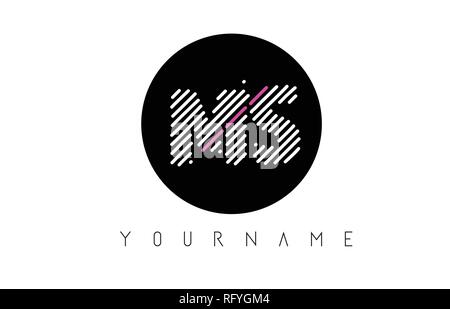 MS Letter Logo Design with White Lines and Black Circle Vector Illustration Stock Vector