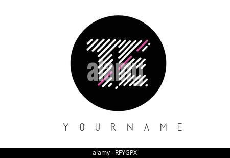 TE Letter Logo Design with White Lines and Black Circle Vector Illustration Stock Vector