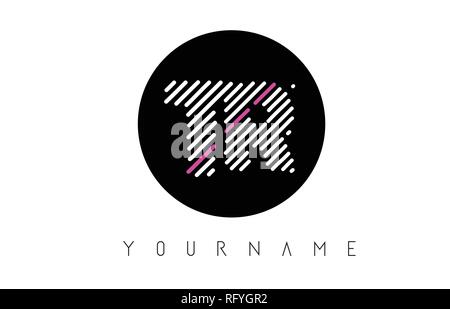 TR Letter Logo Design with White Lines and Black Circle Vector Illustration Stock Vector