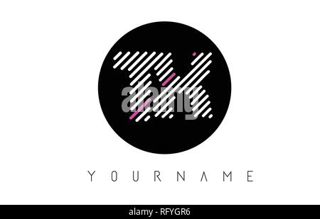 TX Letter Logo Design with White Lines and Black Circle Vector Illustration Stock Vector