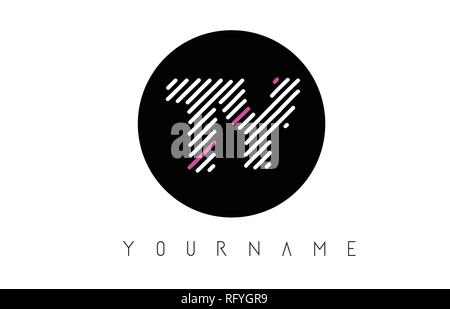 TY Letter Logo Design with White Lines and Black Circle Vector Illustration Stock Vector