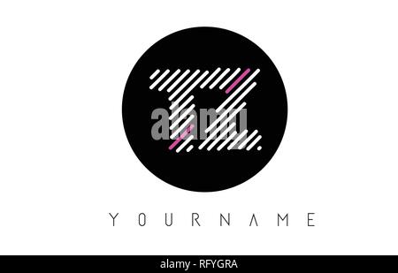TZ Letter Logo Design with White Lines and Black Circle Vector Illustration Stock Vector