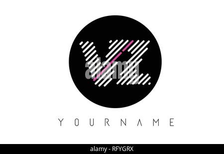 VZ Letter Logo Design with White Lines and Black Circle Vector Illustration Stock Vector