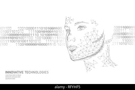 Low poly female human face biometric identification. Recognition system concept. Personal data secure access scanning innovation technology. 3D Stock Vector