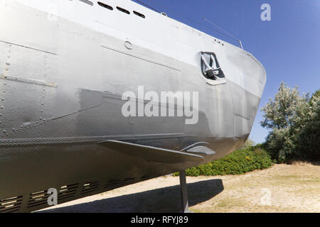 July 6, 2018- Kiel, Germany: A U-995 Submarine Bow at the Nava Museum in Kiel Stock Photo