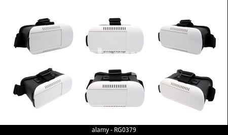 Group of Virtual Reality Headset (VR Box) collection on white background with clipping path Stock Photo