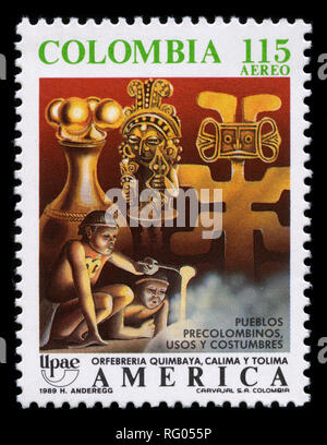 Postage stamp from Colombia in the America Issue: Arts and Traditions of Native Americans series issued in 1989 Stock Photo