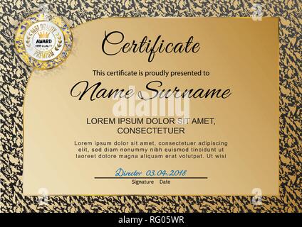 Official gold black marble certificate Luxury background emblem Stock Vector