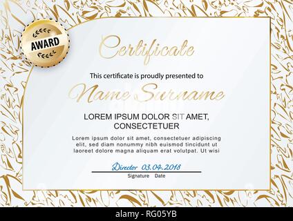 Official gold white marble certificate Luxury background emblem. Stock Vector