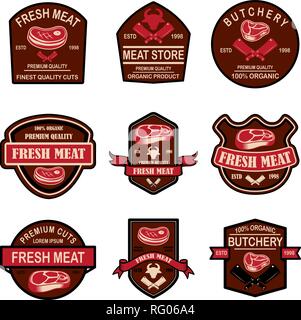 Set of fresh meat labels. Design element for logo, label, emblem, sign. Vector illustration Stock Vector