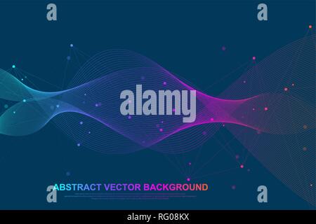 Abstract polygonal background with connected lines and dots. Minimalistic geometric pattern. Molecule structure and communication. Graphic plexus Stock Vector