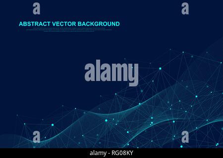 Abstract polygonal background with connected lines and dots. Minimalistic geometric pattern. Molecule structure and communication. Graphic plexus Stock Vector