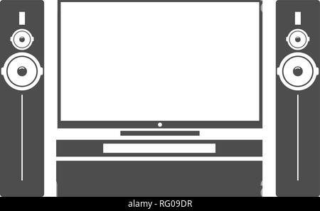 Flat black home cinema tv set with stereo audio subwoofer speaker system. Vector illustration. Stock Vector