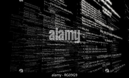 Software source code. Layers of program code on black background Stock ...