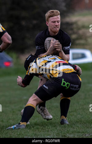 Drighlington ARLFC host All Golds RL at the Battlefield in the Coral Challenge Cup 1st round. Lewis Mitchell/All Golds RL. Stock Photo