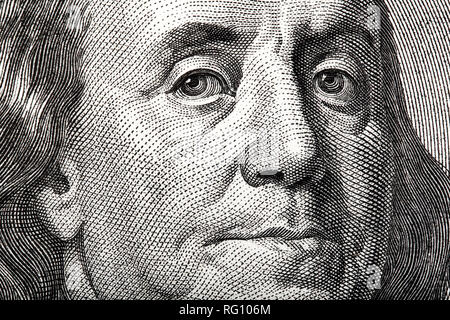 Portrait of Ben Franklin on the US 100 dollar bill in macro for your unique project. Stock Photo