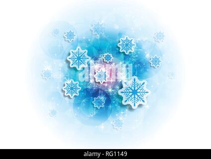 Blue shiny sparkling Christmas winter background with snowflakes. Vector illustration Stock Vector