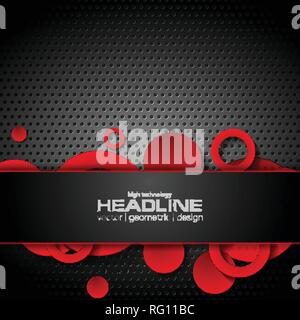 Abstract red and black tech corporate background with circles. Vector perforated design Stock Vector