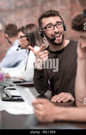 close up.employee call center in the workplace Stock Photo