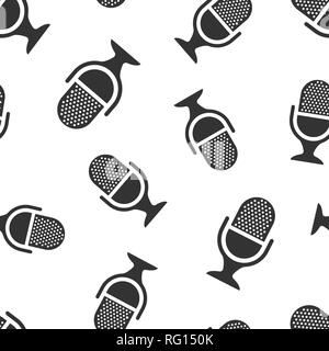 Microphone icon seamless pattern background. Mic broadcast vector illustration. Mike speech symbol pattern. Stock Vector