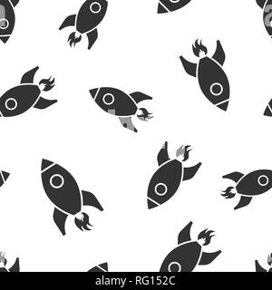 Rocket space ship icon seamless pattern background. Spaceship vector illustration. Rocket start symbol pattern. Stock Vector