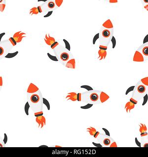Rocket space ship icon seamless pattern background. Spaceship vector illustration. Rocket start symbol pattern. Stock Vector