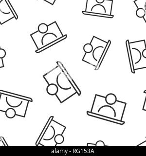 Online training process icon seamless pattern background. Webinar seminar vector illustration. E-learning symbol pattern. Stock Vector