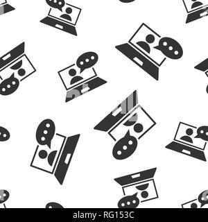 Online training process icon seamless pattern background. Webinar seminar vector illustration. E-learning symbol pattern. Stock Vector