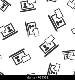 Online training process icon seamless pattern background. Webinar seminar vector illustration. E-learning symbol pattern. Stock Vector