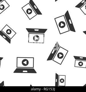 Online training process icon seamless pattern background. Webinar seminar vector illustration. E-learning symbol pattern. Stock Vector