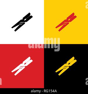 Clothes peg sign. Vector. Icons of german flag on corresponding colors as background. Stock Vector
