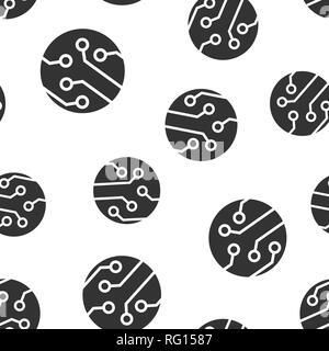 Circuit board icon seamless pattern background. Technology microchip vector illustration. Processor motherboard symbol pattern. Stock Vector