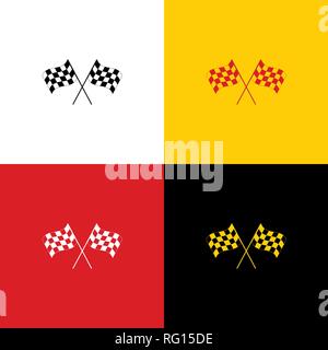 Crossed checkered flags logo waving in the wind conceptual of motor sport. Vector. Icons of german flag on corresponding colors as background. Stock Vector