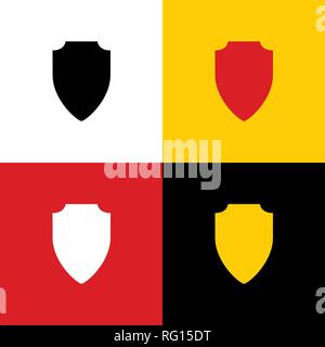 Shield sign illustration. Vector. Icons of german flag on corresponding colors as background. Stock Vector