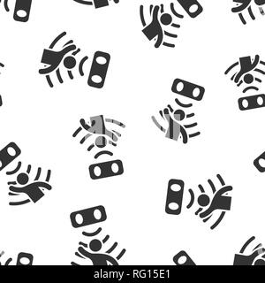 Motion sensor icon seamless pattern background. Sensor waves with man vector illustration. People security connection symbol pattern. Stock Vector