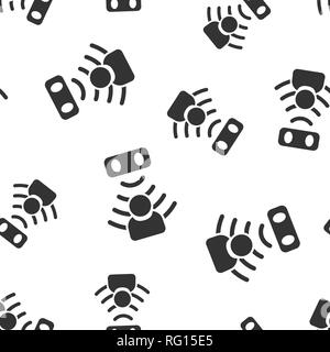 Motion sensor icon seamless pattern background. Sensor waves with man vector illustration. People security connection symbol pattern. Stock Vector