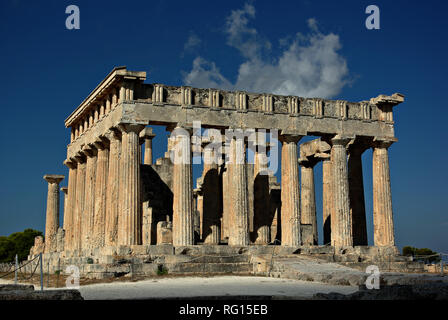 The temple of Aphaia stands on a pine-clad hill in northeast Aegina since the Mycenaean period, erected at approximately 500-490 BC. The temple is a D Stock Photo