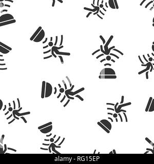Motion sensor icon seamless pattern background. Sensor waves with man vector illustration. People security connection symbol pattern. Stock Vector
