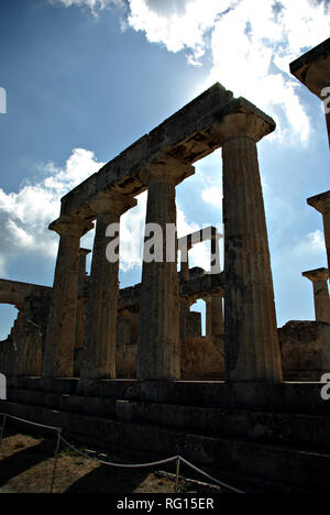 The temple of Aphaia stands on a pine-clad hill in northeast Aegina since the Mycenaean period, erected at approximately 500-490 BC. The temple is a D Stock Photo