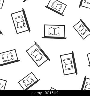 Elearning education icon seamless pattern background. Study vector illustration. Laptop computer online training symbol pattern. Stock Vector