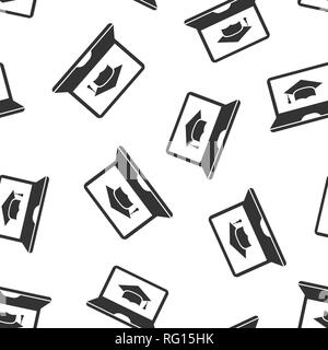 Elearning education icon seamless pattern background. Study vector illustration. Laptop computer online training symbol pattern. Stock Vector