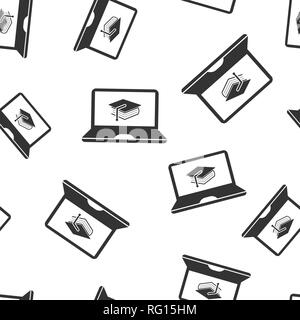 Elearning education icon seamless pattern background. Study vector illustration. Laptop computer online training symbol pattern. Stock Vector