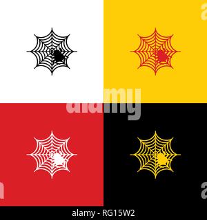 Spider on web illustration. Vector. Icons of german flag on corresponding colors as background. Stock Vector