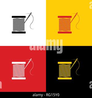 Thread with needle sign illustration. Vector. Icons of german flag on corresponding colors as background. Stock Vector