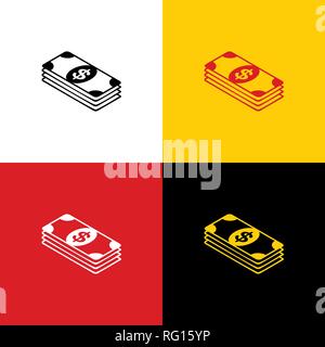 Bank Note dollar sign. Vector. Icons of german flag on corresponding colors as background. Stock Vector