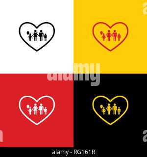 Family sign illustration in heart shape. Vector. Icons of german flag on corresponding colors as background. Stock Vector