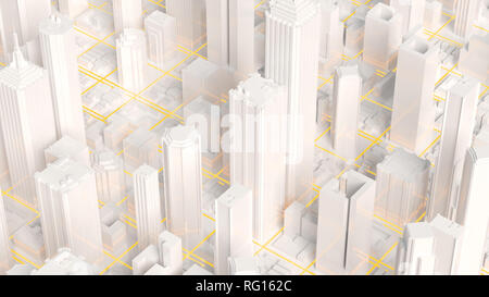 Techno mega city skyscrapers. Urban and futuristic technology concepts, 3d rendering Stock Photo