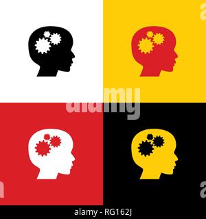 Thinking head sign. Vector. Icons of german flag on corresponding colors as background. Stock Vector