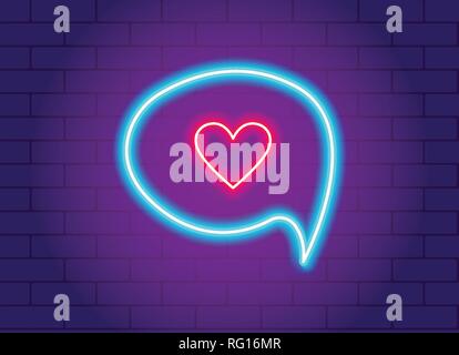 Vector neon glowing heart in a speech bubble. Stock Vector
