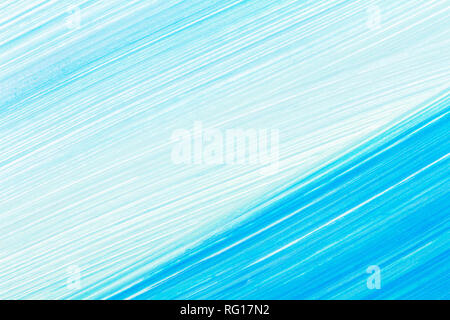 Abstract brushed cyan hand painted acrylic background, creative abstract hand painted background, close-up fragment of acrylic painting on paper with  Stock Photo